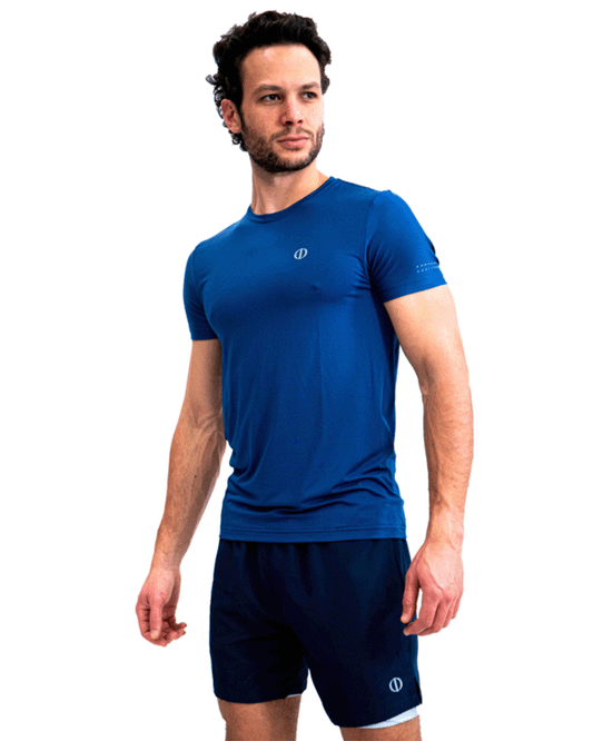 PLAYERA LIGHT&DRY AZUL LOGO BLANCO